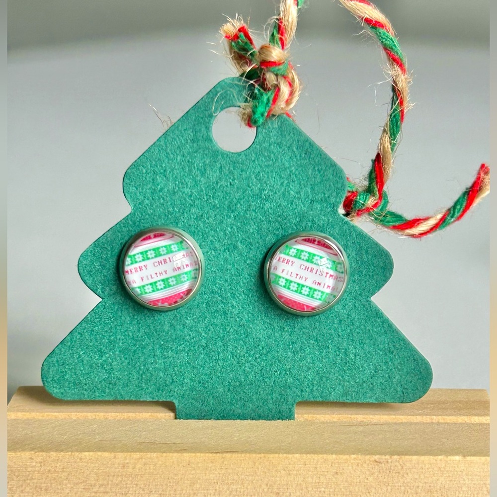 2 for $14 Handmade Christmas Stud Earrings “Merry Christmas Ya Filthy Animal”